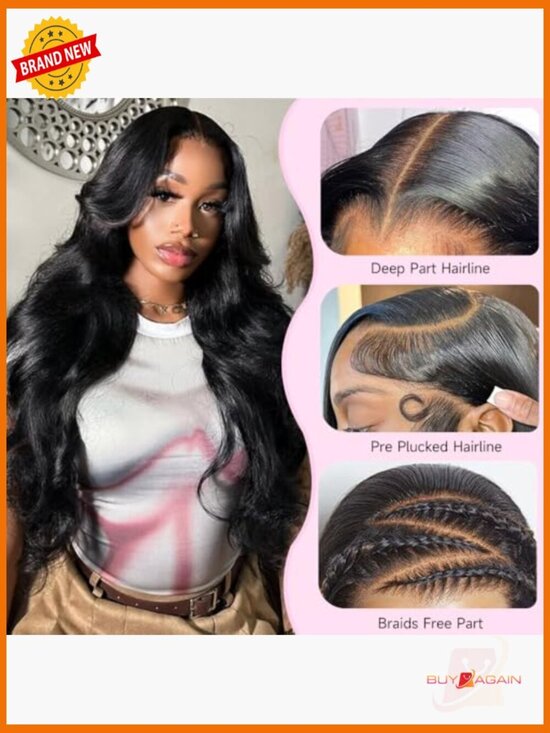 13x6 Lace Front Wig Human Hair Body Wave 34 Inch Long Pre Plucked main image 6